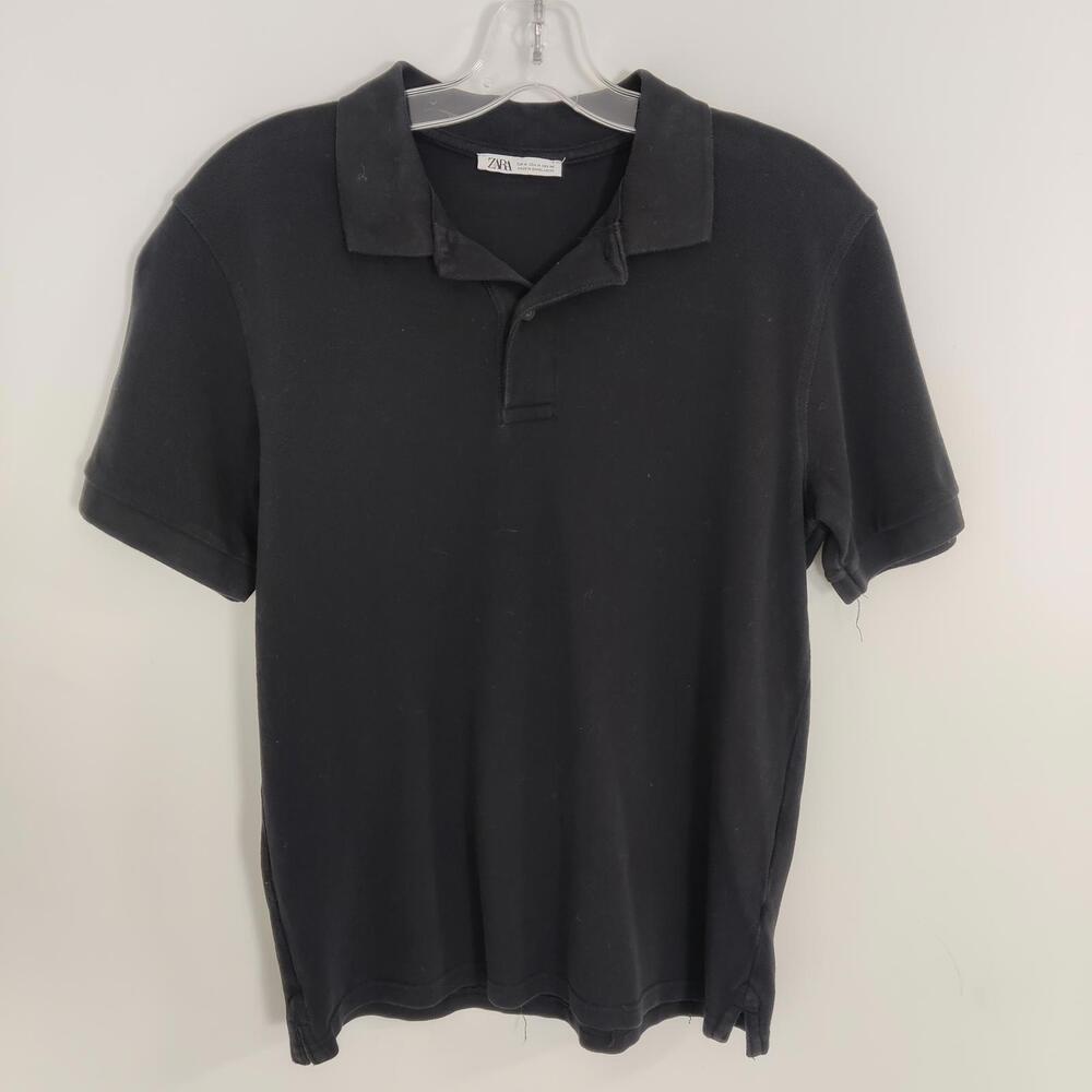 Zara Men's Black Polo Shirt Size Medium Cotton Old Money